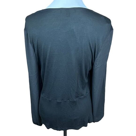 Inc International Concepts Blouse V Neck Black Draped Front Women Size Large - Picture 3 of 15